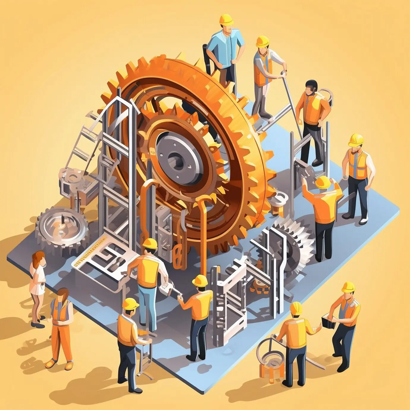 3D-Zeichentrickszene, die eine Vielfalt von Menschen beim Multitasking zeigt